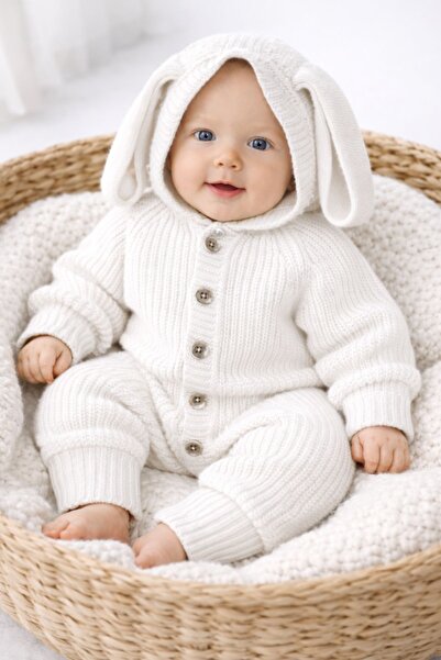 Minytrendy Baby Girl Boy Rabbit Ear Hooded Thessaloniki Knitwear Newborn Jump...