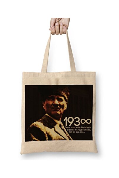 Toyaso Mustafa Kemal Atatürk 021 Λευκή υφασμάτινη τσάντα με μακριά λαβή Τσάντ...