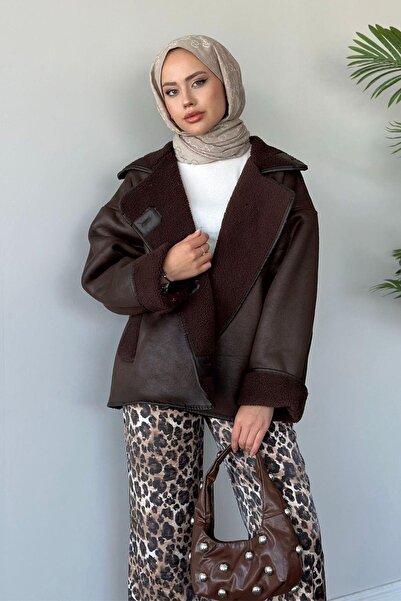 BELİZMOD Else Suede Textured O Oversized Zr Model Coat with Plush Fur Inside