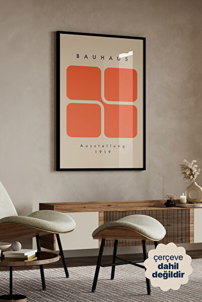 Persona Istanbul Bauhaus 1919 Sergi Posteri - Turuncu Geometrik Kareler Minim...