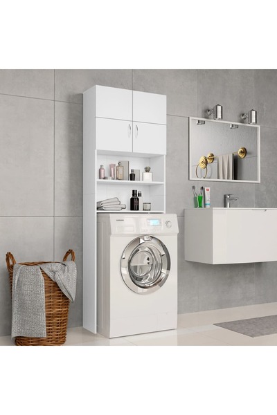 vidaxl خزانة غسالة بيضاء 64×25.5×190 سم من الخشب المصنّع