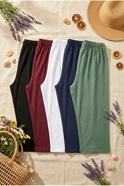 Modaley Giyim Women's 5-Pack Solid Color Viscose Fabric Below-Knee Capri Legg...