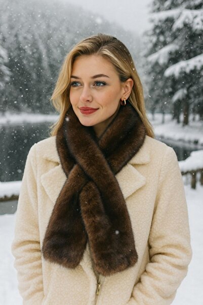 stravis Brown Inside-Out Fur Scarf