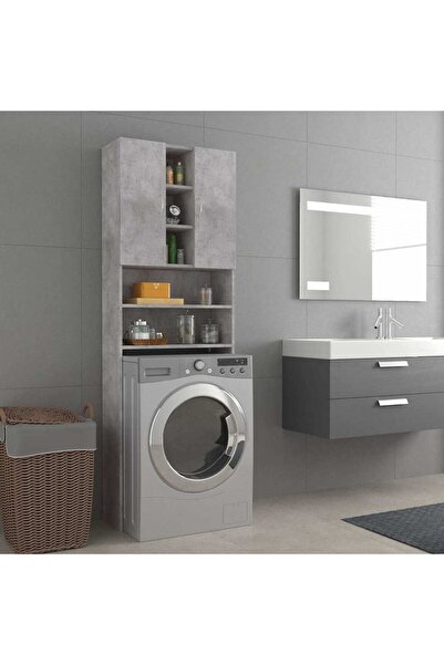 vidaxl Washing Machine Cabinet Concrete Grey 64x25.5x190 cm
