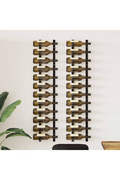 vidaxl رفوف نبيذ مثبتة على الحائط لـ 12 زجاجة، قطعتان من الحديد الأسود