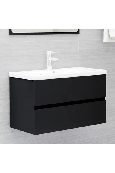 vidaxl Sink Cabinet with Built-in Basin Black Engineered Wood
