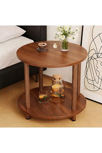 Mtanvxay طاولة جانبية صغيرة مستديرة من الخشب البني بطبقتين، مفتوحة للتخزين، ا...