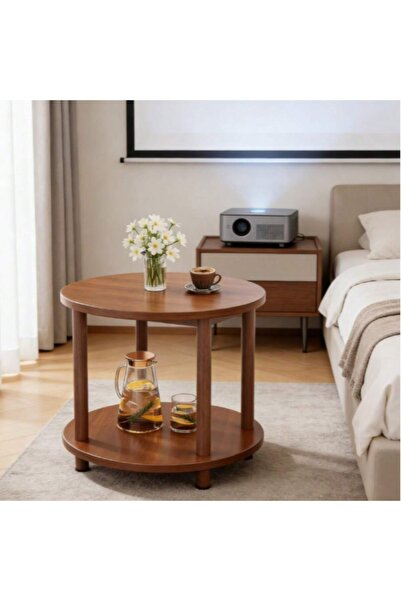 Mtanvxay طاولة خشبية بنية دائرية من طابقين، ارتفاعها 20.87 بوصة، توفر مساحة ت...