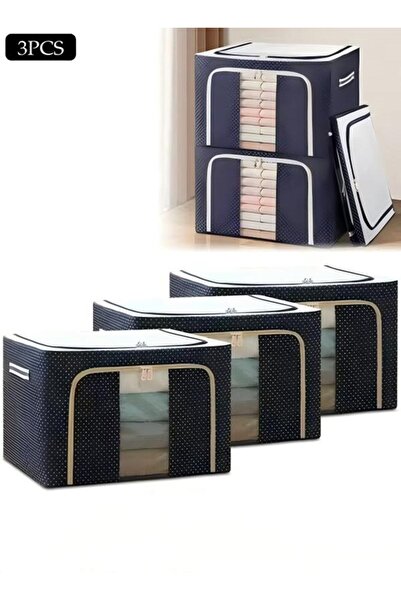 DOMEET 3 Pack Closet Storage Box with Metal Frame, Stackable Flodable Closet ...