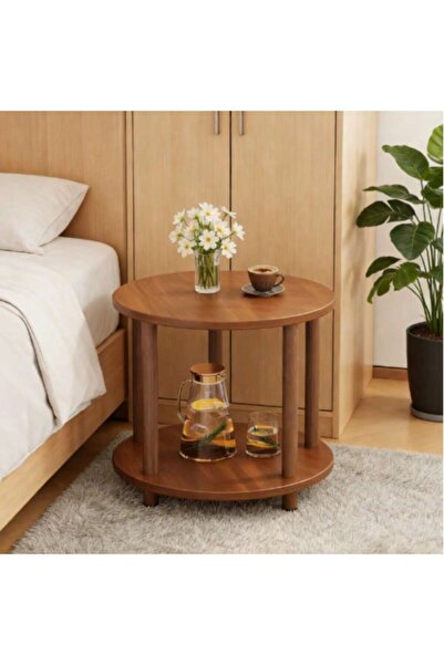 Mtanvxay طاولة خشبية بنية دائرية صغيرة من طابقين، ارتفاعها 20.87 بوصة، توفر م...