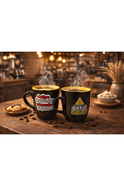 seymenbıçakçılık Set of 2 Written Mugs |   Ceramic Coffee Cup with Fun Design