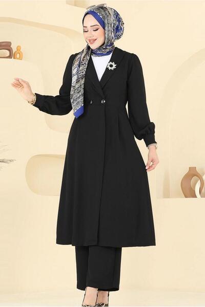 TRENDTESETTÜR KADIN SİYAH KRUVAZE YAKA PANTOLONLU TAKIM T 3226