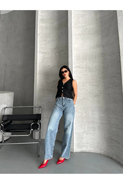 ZENGEZUR MALL Lvsqvr Palazzo Straight Snow Washed Jeans Pants Blue D2008 (834...