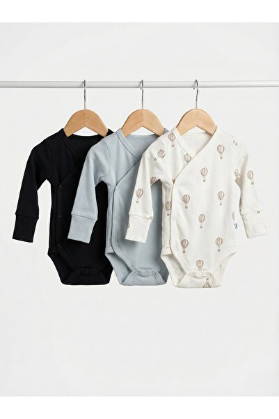 NO NAME %100 Pamuk 3’lü Kruvaze Bebek Zıbını uzun kollu