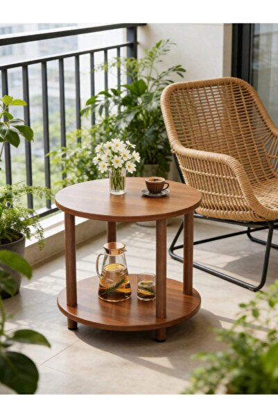 Mtanvxay 2 Story Small Circular Brown Wooden Side Table 20.87 In High Open St...