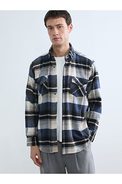 LC Waikiki Cămașă pentru bărbați în carouri, albastru bleumarin, cu croiala n...