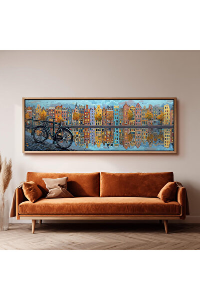 woodhomeworks Tek Parça Gerçek Ahşap Yatay Panorama Çerçeveli Tablo amsterdam