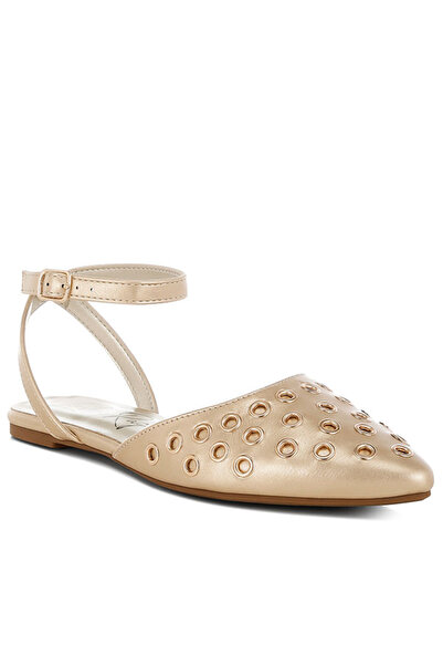 london Rag Women Metallic Eyelet Detail Flat Sandals in Gold