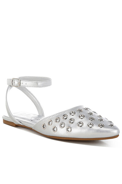 london Rag Women Metallic Eyelet Detail Flat Sandals in Silver