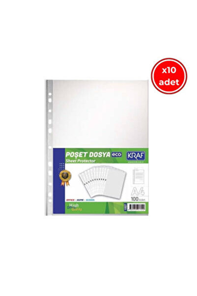 KRAF Eco Poşet Dosya, 10 Adet, 100'Lü Paket, A4 Boyut, Şeffaf