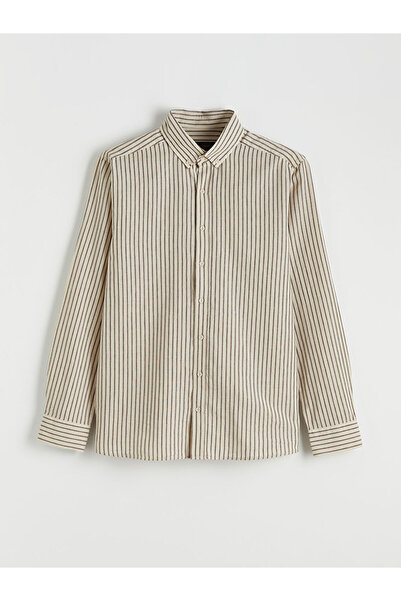 LC Waikiki Ανδρικό πουκάμισο με ρίγες με κανονική εφαρμογή Plum