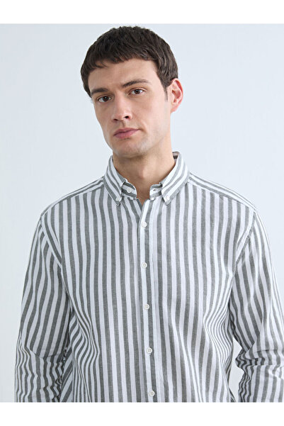 LC Waikiki Ανδρικό πουκάμισο χακί με ριγέ κορδόνια