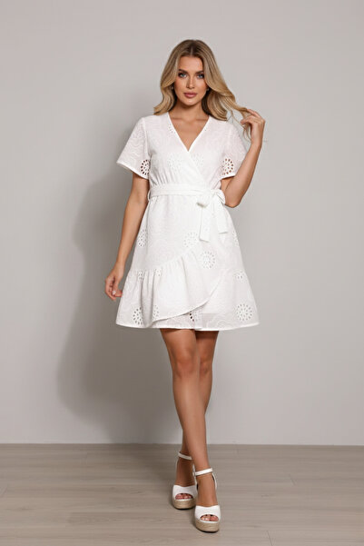 İntive Lingerie 100% Cotton Floral Brode Fabric Flounce Sleeve Belted Wrap Li...