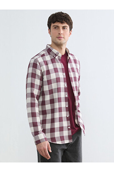 LC Waikiki Burgundy Regular Fit Plaid Men's Shirt