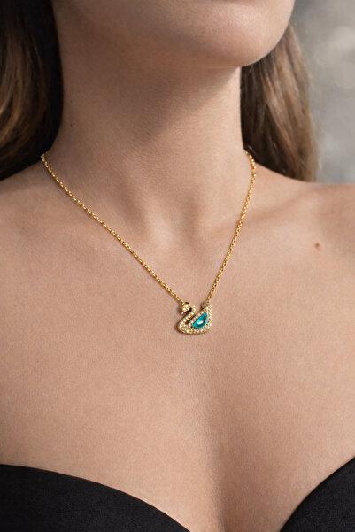 HOUSEKİ Blue Stone Swan Necklace Steel Chain