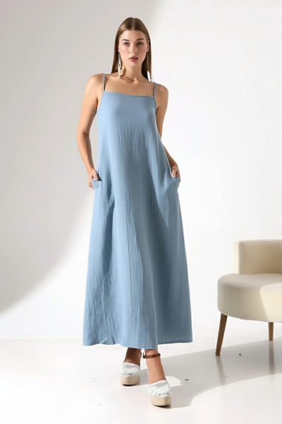 İntive Lingerie 100% Cotton Muslin Strap Pocket a Form Summer Dress