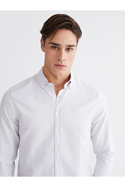 LC Waikiki قميص رجالي منقوش باللون الرمادي ذو قصة عادية