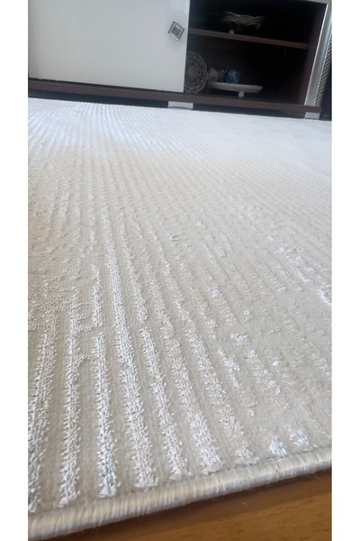 CANOO HALI HOME İnce Sık Saten İpek Dokuma Krem Gri Parlak Salon Koridor Otur...