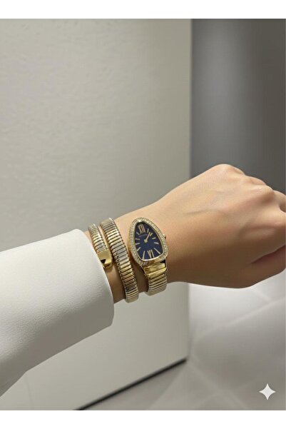 LÜMEN BUJİTERİ Gümüş ,Gold Renk Lacivert Kadran Yılan Saat ,Dolamalı Saat ,Ka...