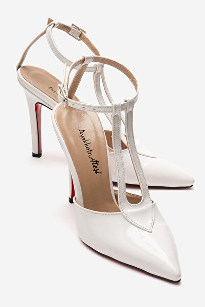 Ayakkabı Ateşi Women's White Patent Leather Pointed Toe T-Strap Design Heeled...