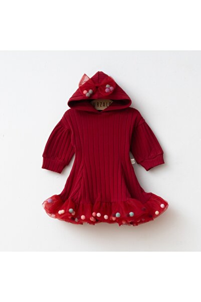 Momercy Candy Ponpon Detaylı Şapkalı Kız Bebek Şık Tatlı Elbise