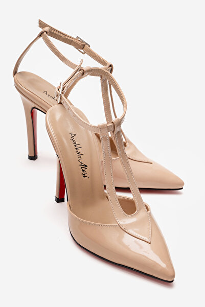 Ayakkabı Ateşi Women's Pointed Toe T-Strap Design Heeled Shoes - Stiletto Stilo