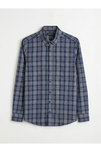 LC Waikiki Navy Blue Regular Fit Plaid Men's Shirt