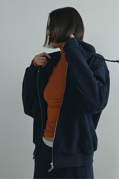 Suud Collection Navy Blue Salted Oversized Zipper Cardigan
