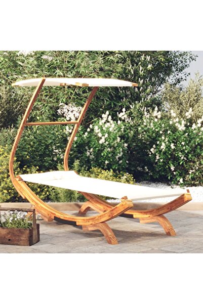 vidaxl Outdoor Lounge Bed with Canopy 100x190x134 cm Solid Bent Wood Cream