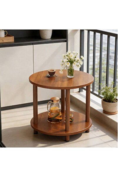 Mtanvxay طاولة جانبية خشبية بنية صغيرة دائرية بارتفاع 20.87 بوصة، مكونة من طا...