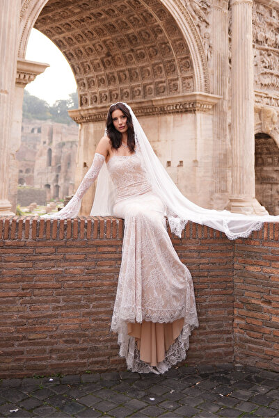 Sindimoda Violet Güpür Detay Tasarım Balık Gelinlik