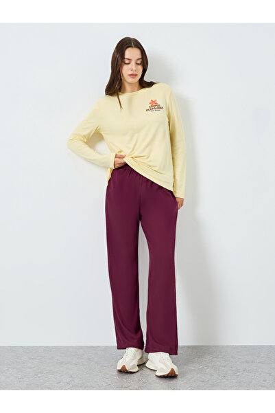 Styli Women Burgundy Wide Leg Pants