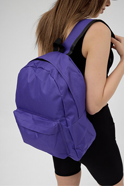 Tonny Black Unisex Purple Front Zippered Two Compartment Backpack