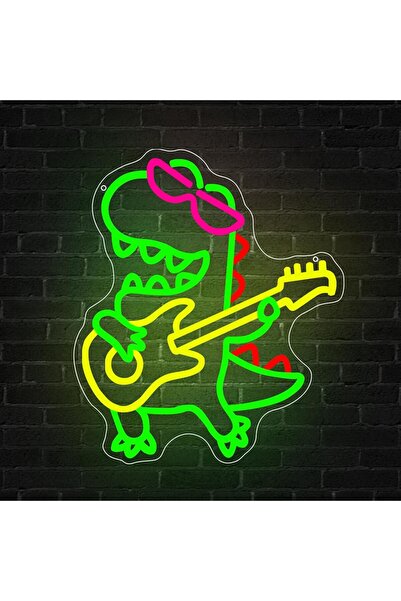 Slasa لوحة نيون مضيئة على شكل جيتار ديناصور، مقاس 41×36 سم - ديكور لغرفة الأو...