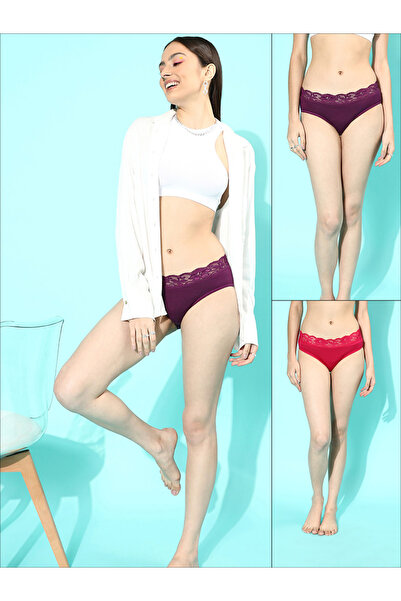 Leading Lady By Styli Pack of 2 - Solid Mid Rise Laced Bikini