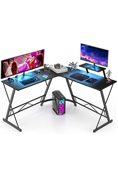 EGG طاولة كمبيوتر زاوية على شكل حرف L مقاس 51 بوصة، مكتب ألعاب منزلي، محطة عم...