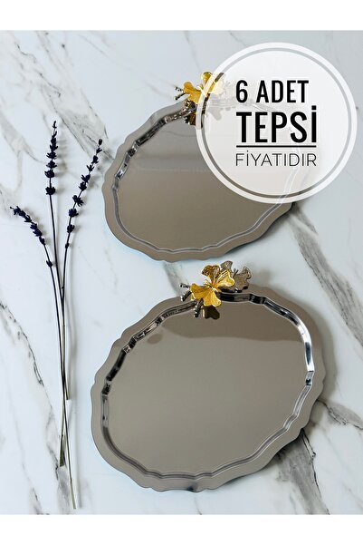 Melinda 6 Adet Kelebek Detaylı Gümüş Oval Tepsi Çay,Kahve,İkram Servis Sunum ...