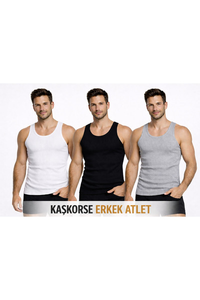 Melva Men's Halter Neck Corded Fabric 3-Pack Ribbed Knit Singlet 95% Cotton 5...