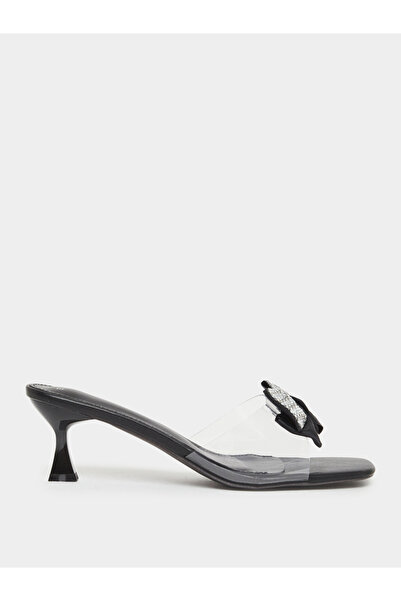 Styli Women Black Kitten Heel Sandals with Bow Detail