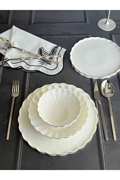 ROSSEV Yemek Takımı Twıst Silver 24 Parça 6 Kişilik